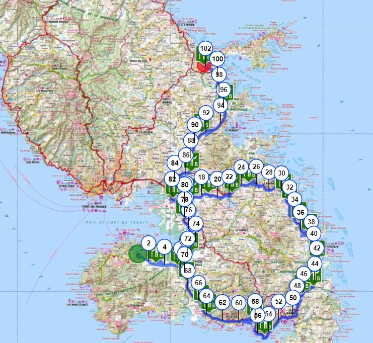 Martinique carte touristique cycliste martinique etape 3